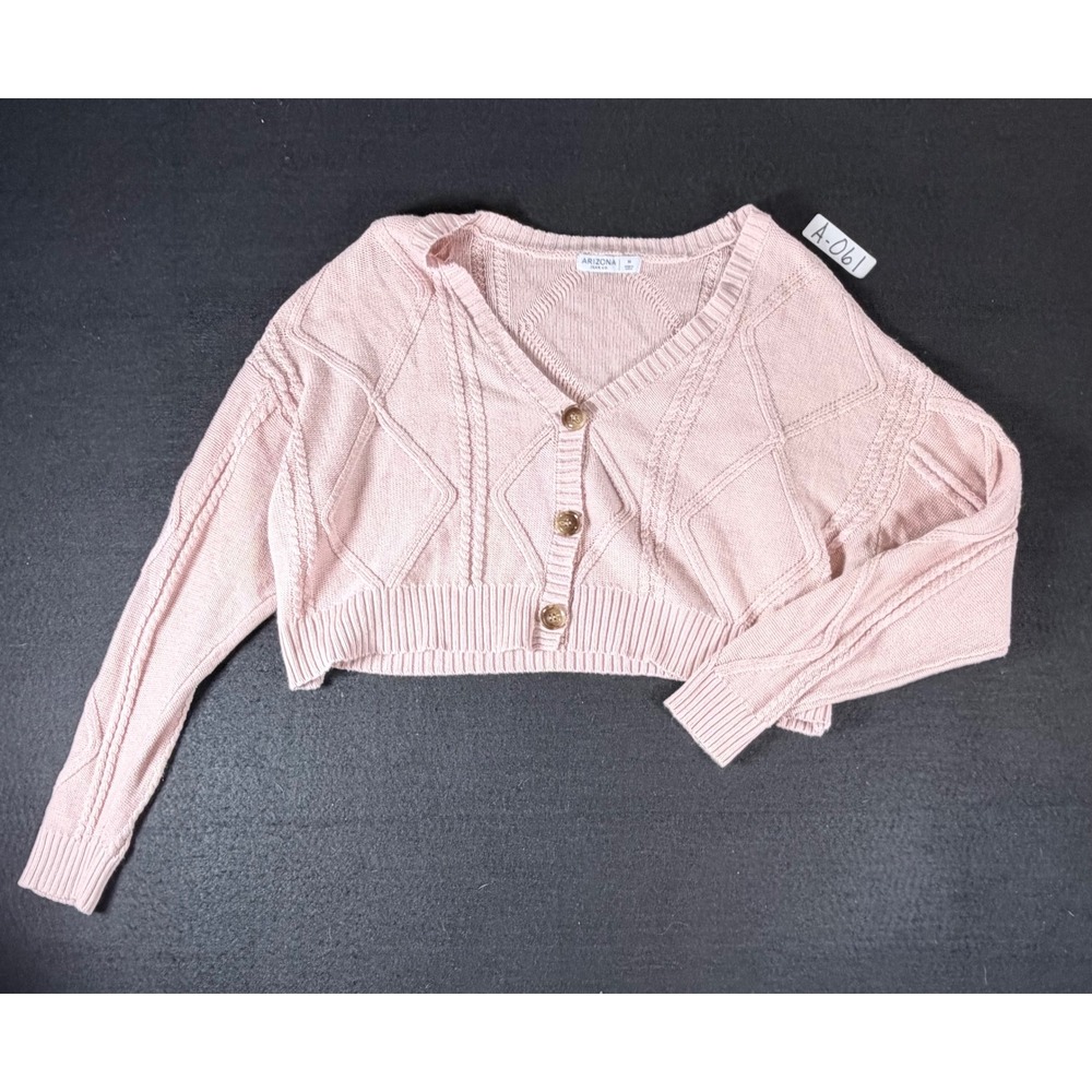 Arizona Jean Co Pink Cable Knit Cropped Cardigan Sweater Womens Medium